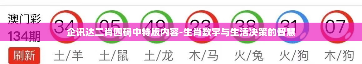 企讯达二肖四码中特版内容-生肖数字与生活决策的智慧