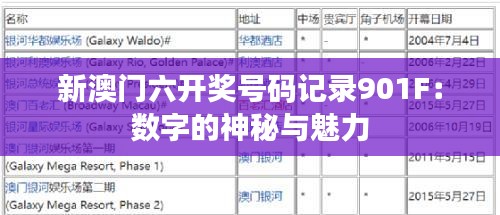 新澳门六开奖号码记录901F：数字的神秘与魅力