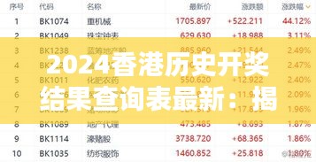 2024香港历史开奖结果查询表最新：揭秘赛事背后的数字故事