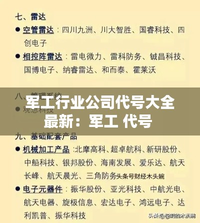军工行业公司代号大全最新：军工 代号 