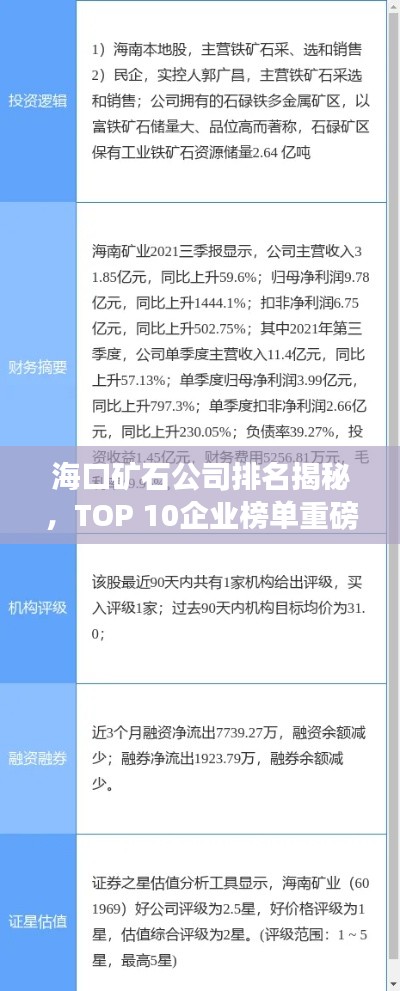 海口矿石公司排名揭秘，TOP 10企业榜单重磅出炉！