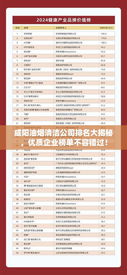咸阳油烟清洁公司排名大揭秘，优质企业榜单不容错过！