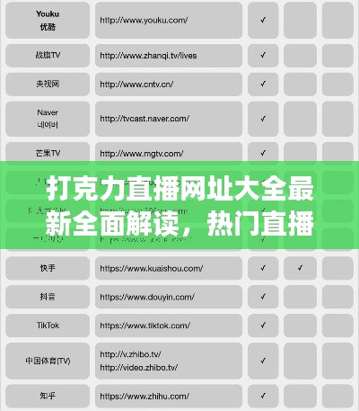 打克力直播网址大全最新全面解读，热门直播平台一网打尽！