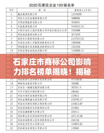 石家庄市商标公司影响力排名榜单揭晓！揭秘行业巨头及其影响力分析