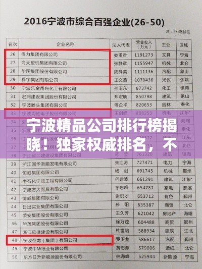 宁波精品公司排行榜揭晓！独家权威排名，不容错过！
