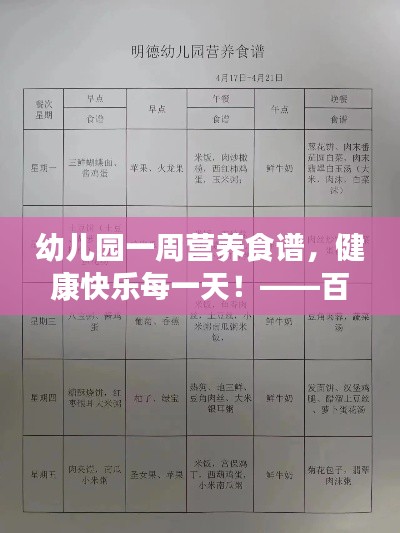 幼儿园一周营养食谱，健康快乐每一天！——百度推荐