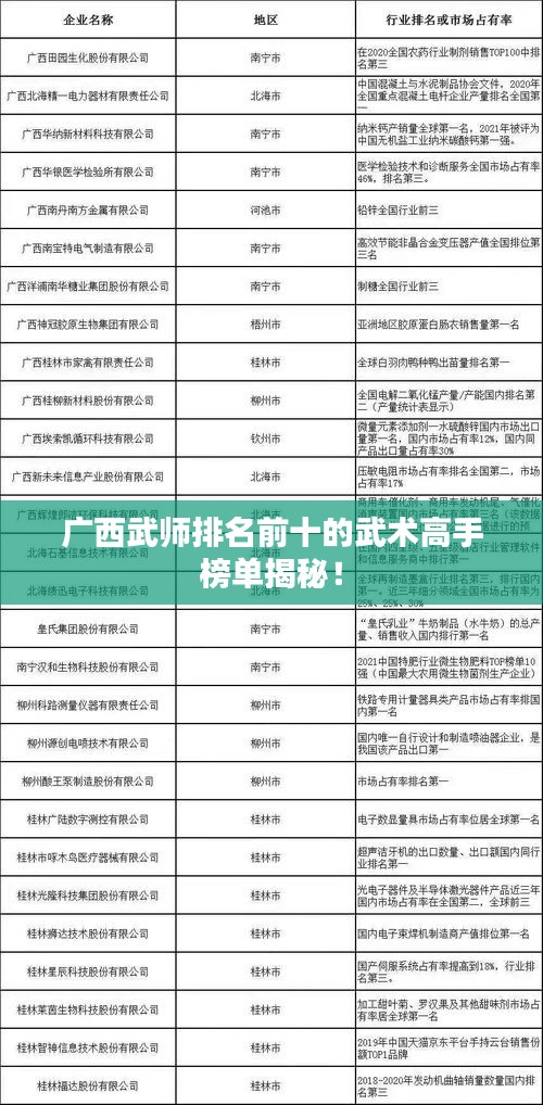 广西武师排名前十的武术高手榜单揭秘！