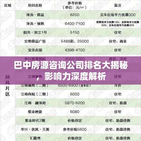 巴中房源咨询公司排名大揭秘，影响力深度解析