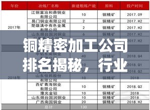 铜精密加工公司排名揭秘，行业地位与竞争力分析