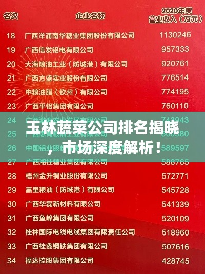 玉林蔬菜公司排名揭晓，市场深度解析！