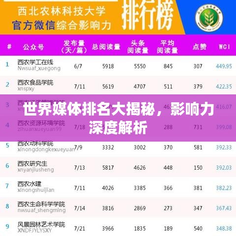 世界媒体排名大揭秘，影响力深度解析