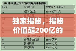 独家揭秘，揭秘价值超200亿的顶尖公司排名榜单