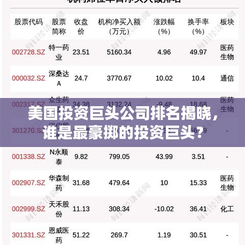 美国投资巨头公司排名揭晓，谁是最豪掷的投资巨头？